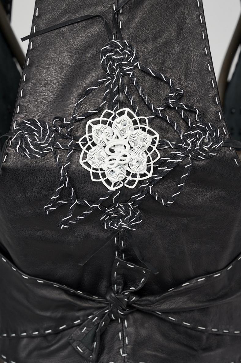 Save The Queen Gilet in vera pelle nera Offerta