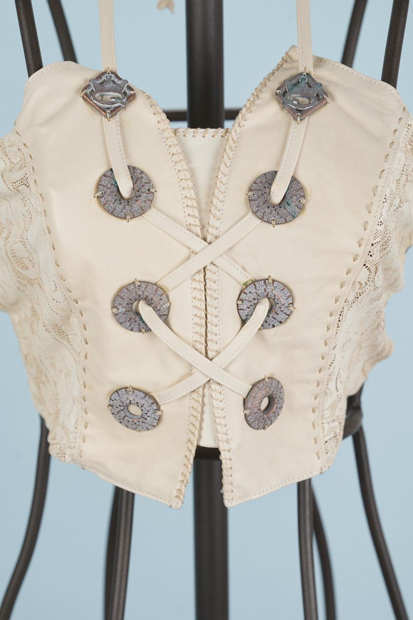 Save The Queen Gilet color avorio in vera pelle con applicazioni Outlet