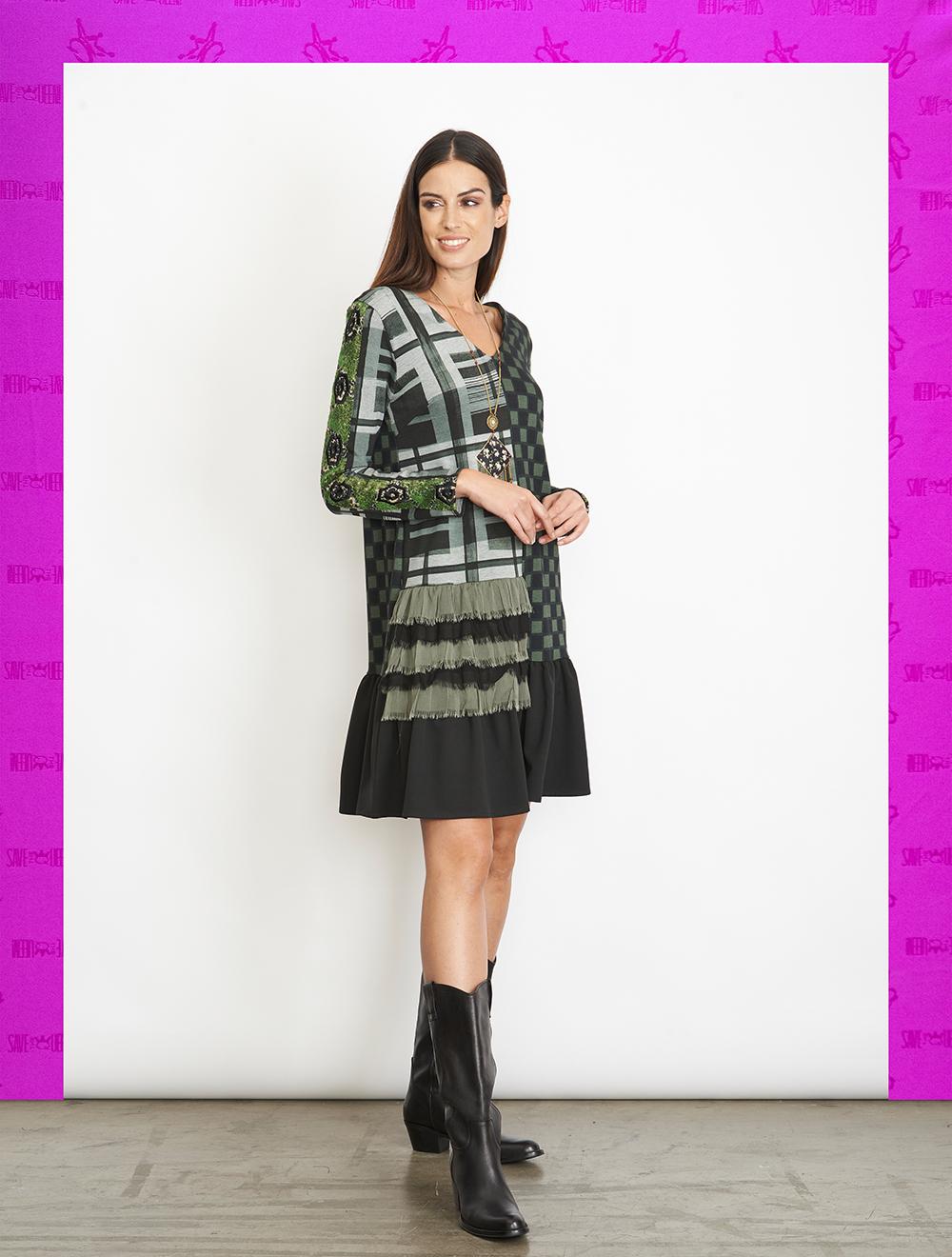 Save The Queen Vestito corto con stampa a quadri rouches e ricami In Linea