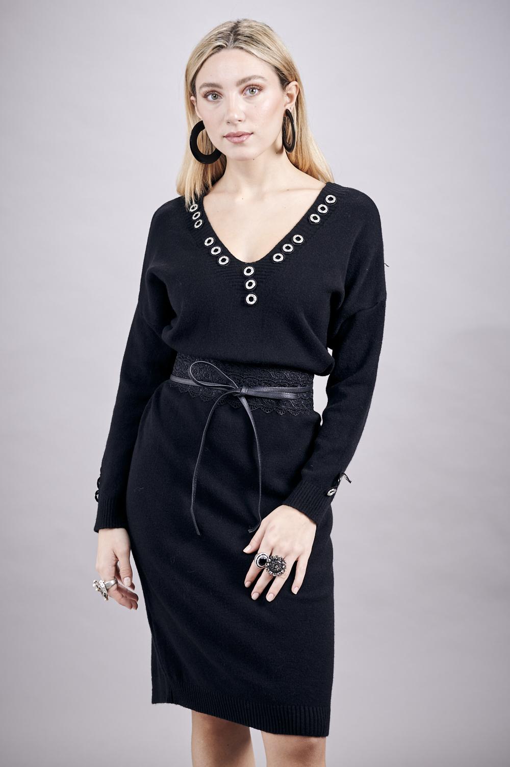 Save The Queen Abito in tricot nero Sconto