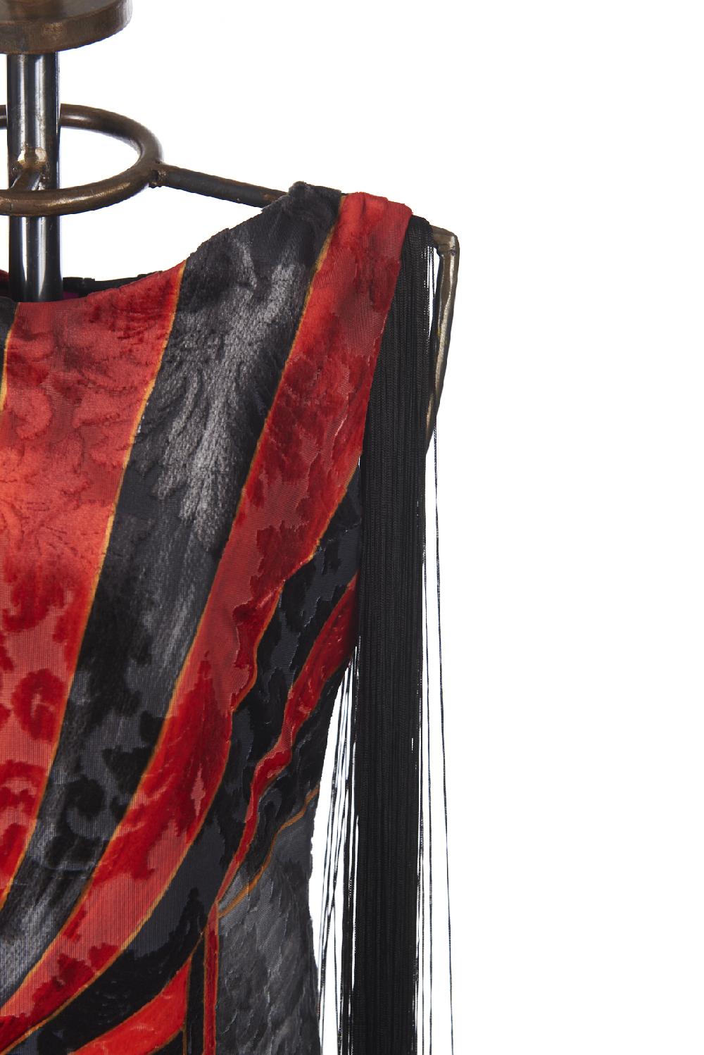 Save The Queen vestito lungo in tessuto devorè con stampa dedicata al Circo I Più Venduti