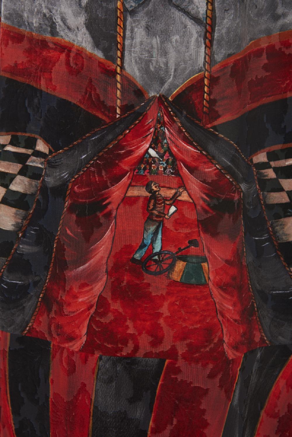 Save The Queen vestito lungo in tessuto devorè con stampa dedicata al Circo I Più Venduti