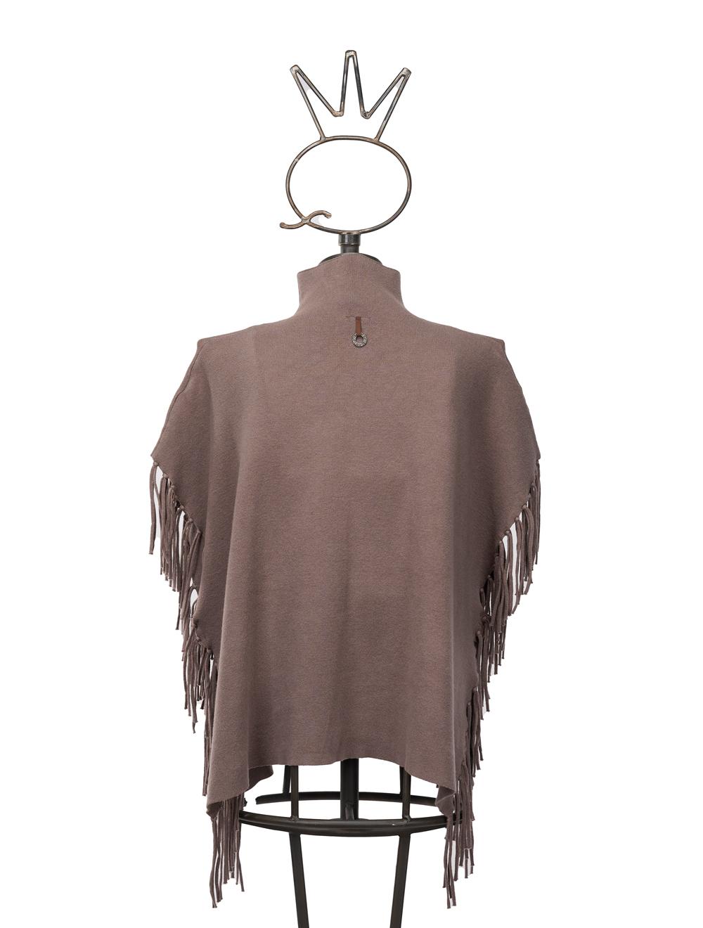Save The Queen Maglia poncho color tortora in viscosa con applicazioni Saldi Di Fabbrica
