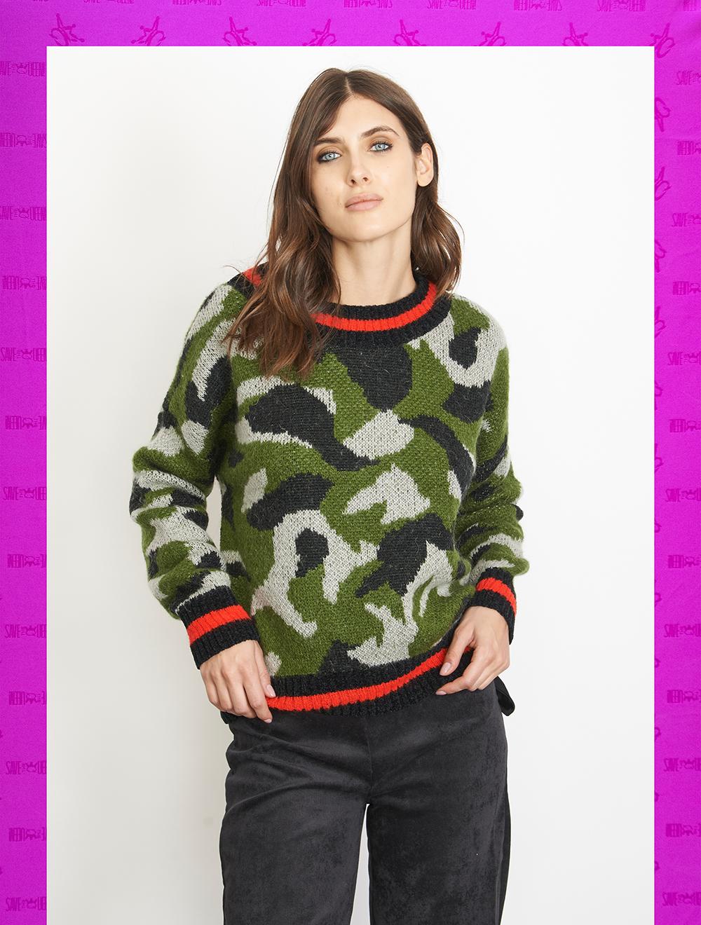 Save The Queen Maglia jacquard con disegno camouflage in lana mohair 2025