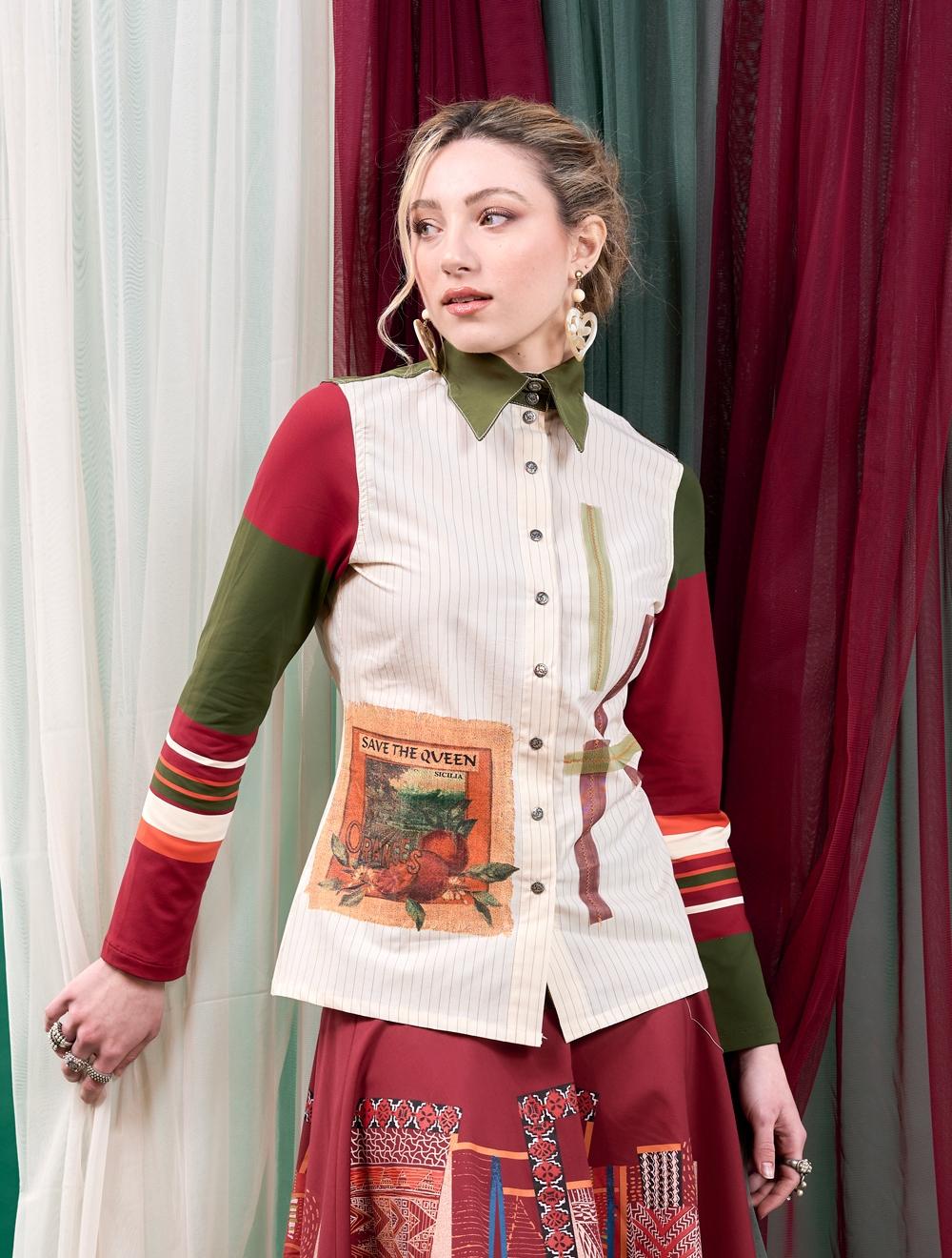 Save The Queen Camicia a righe con stampa Soddisfazione Garantita