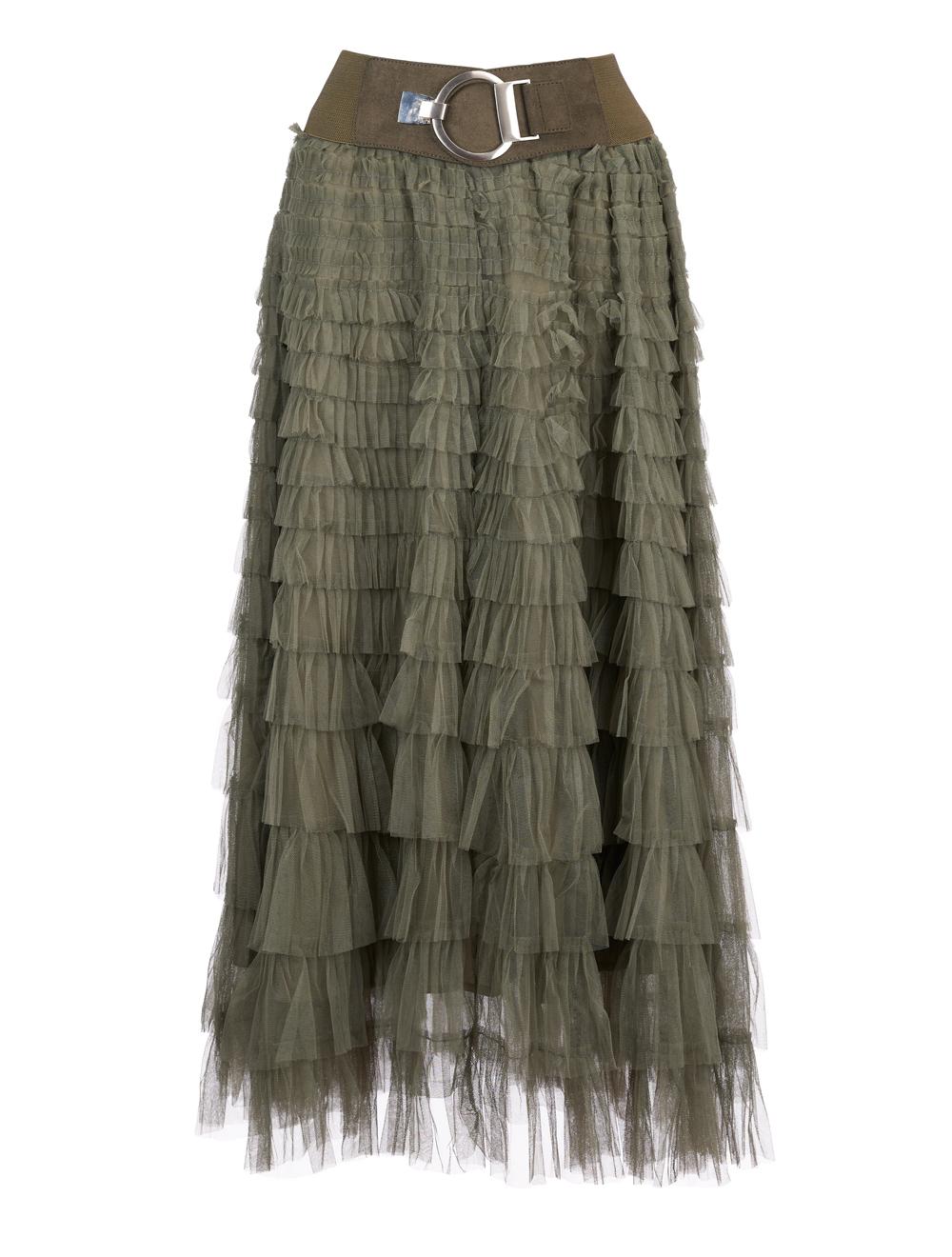 Save The Queen Gonna lunga a balze in tulle verde militare Convenienza
