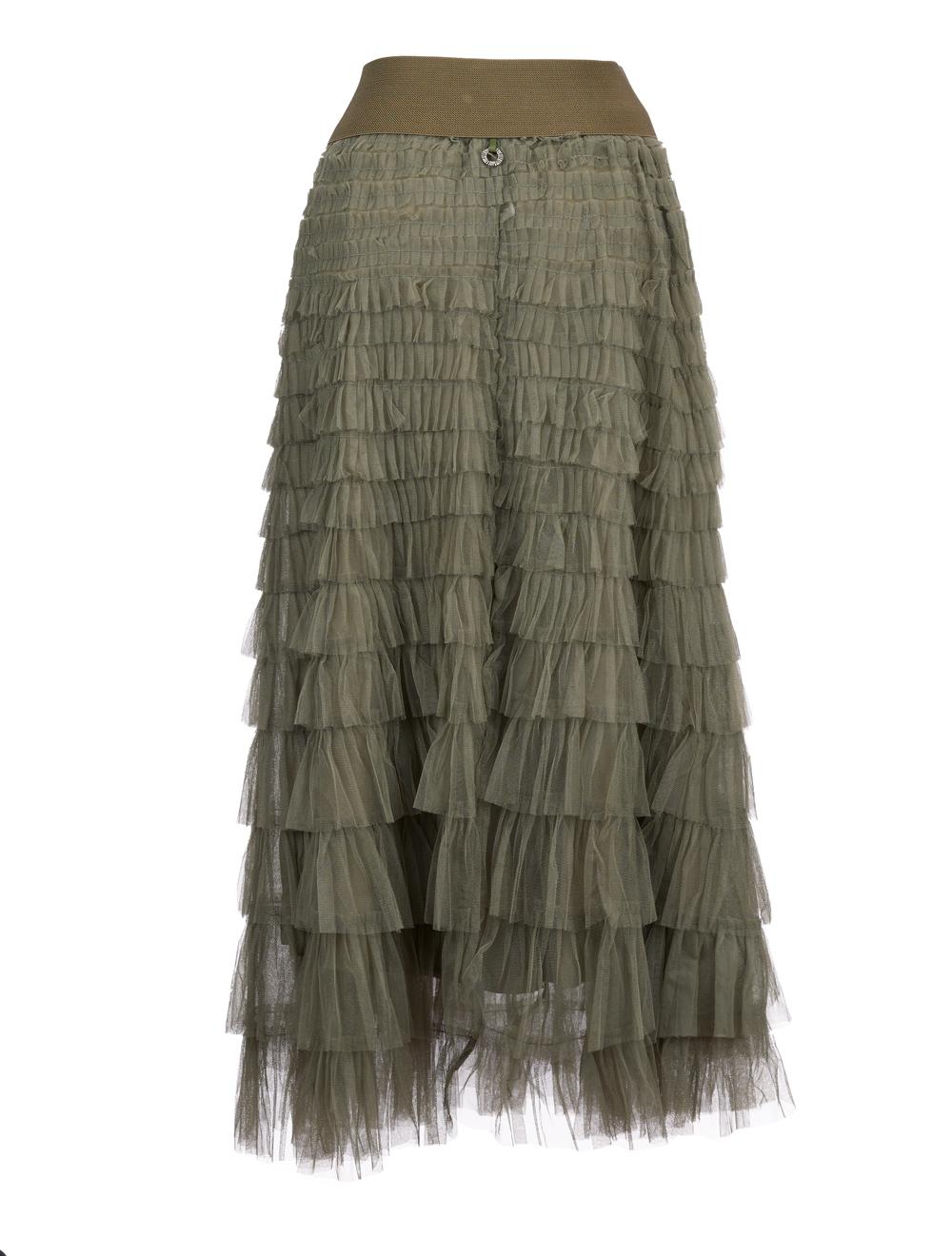 Save The Queen Gonna lunga a balze in tulle verde militare Convenienza
