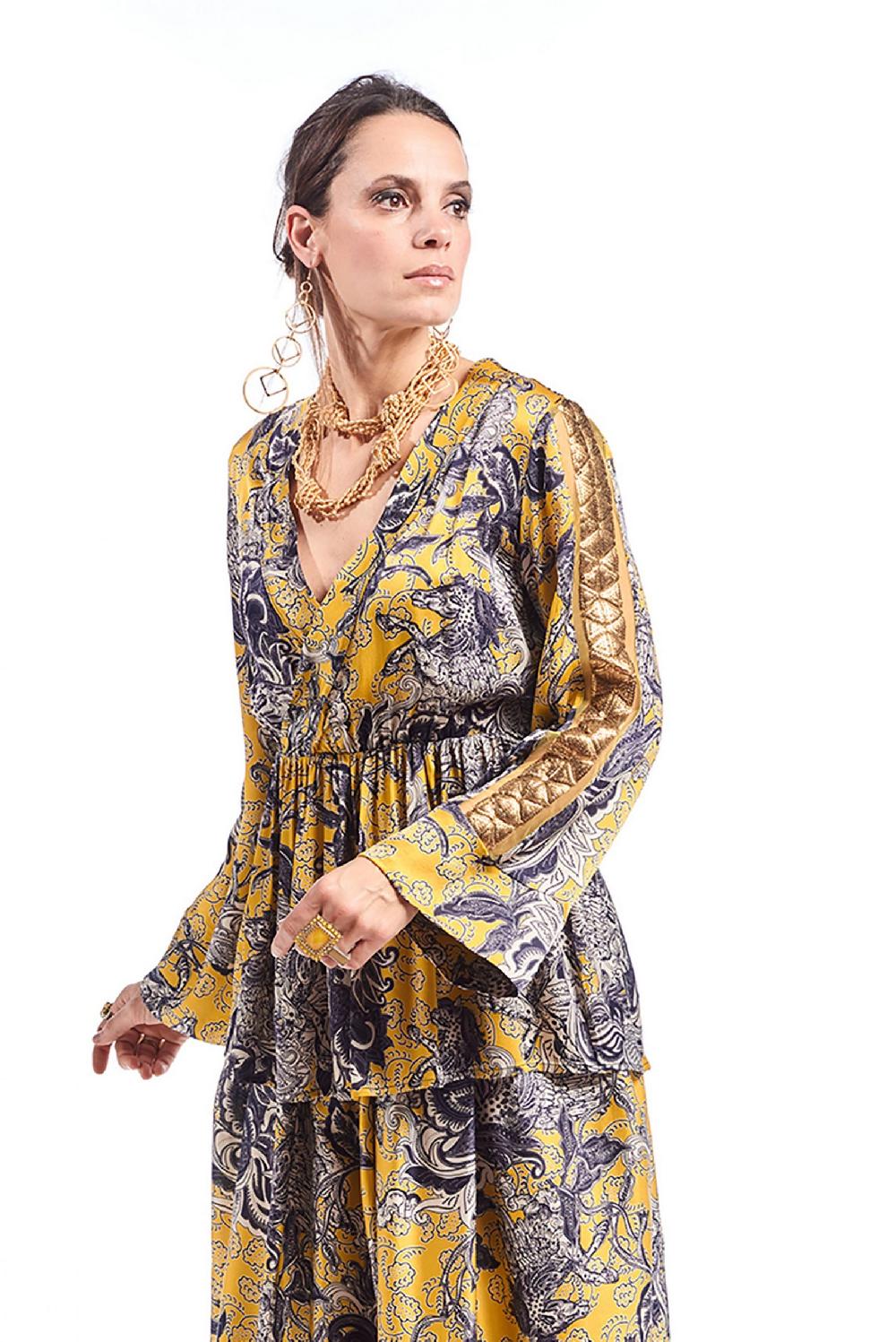 Save The Queen Blusa in raso con stampa rinascimentale Saldi