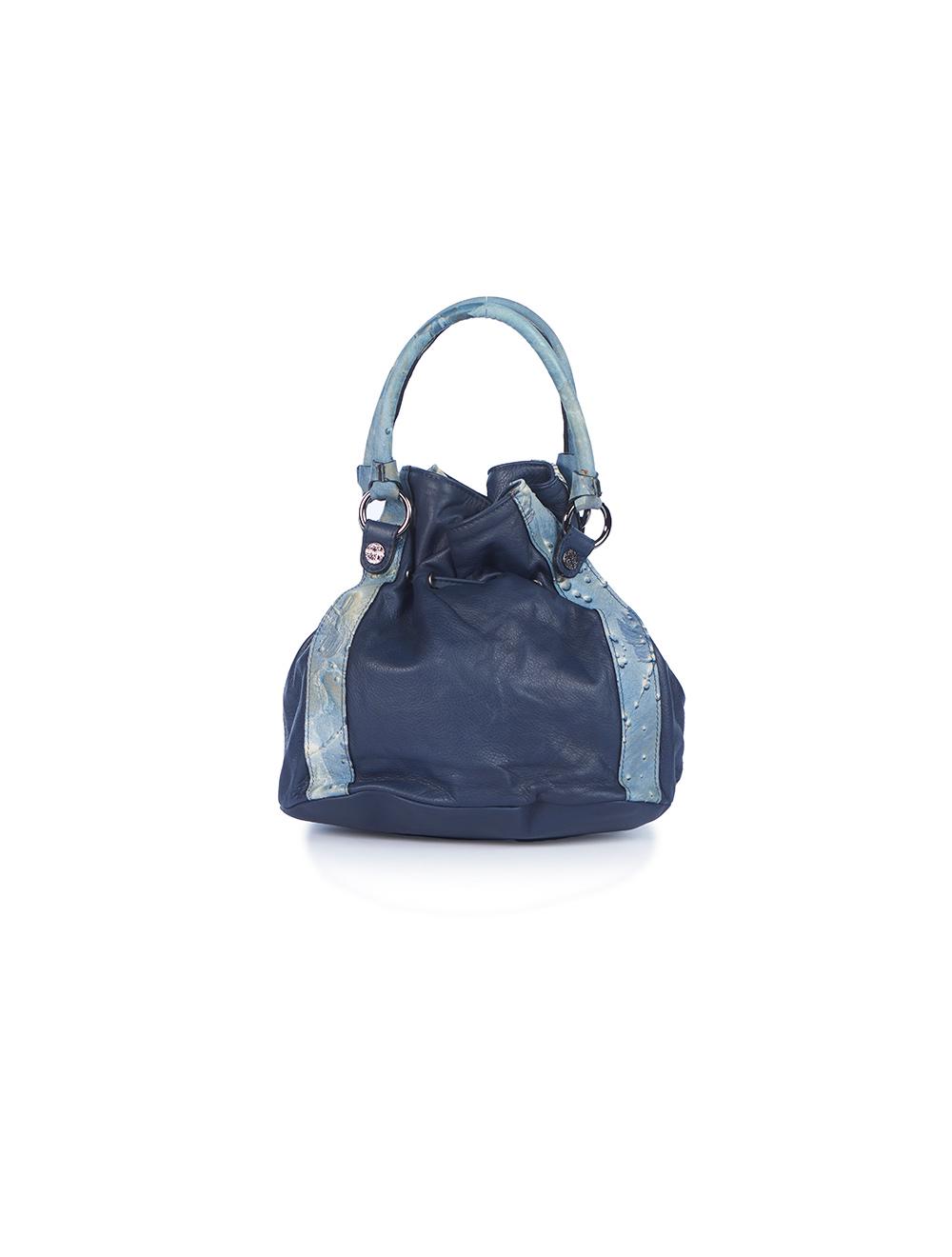 Save The Queen Borsa in pelle blu con dettagli di pelle operata Negozio