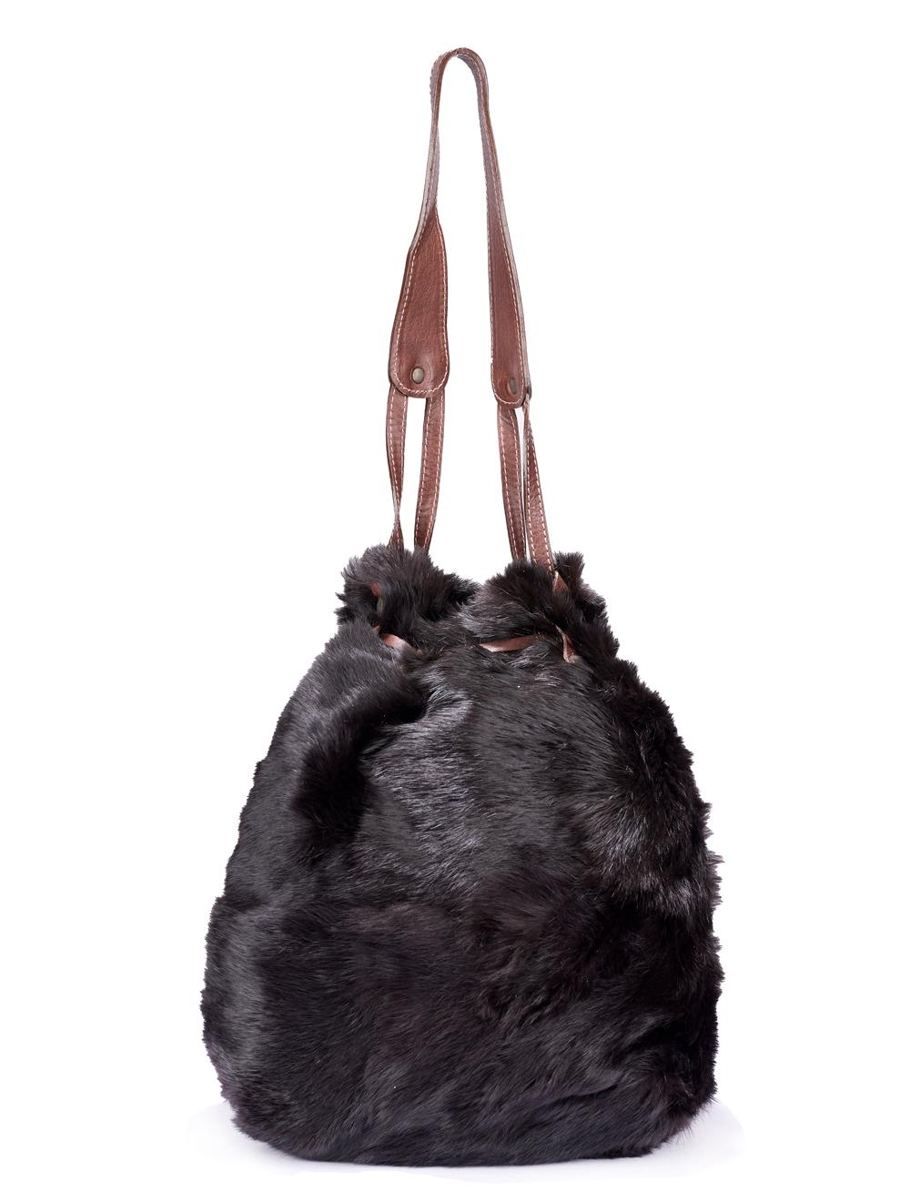 Save The Queen Borsa a spalla in lapin e pelle marrone Italy