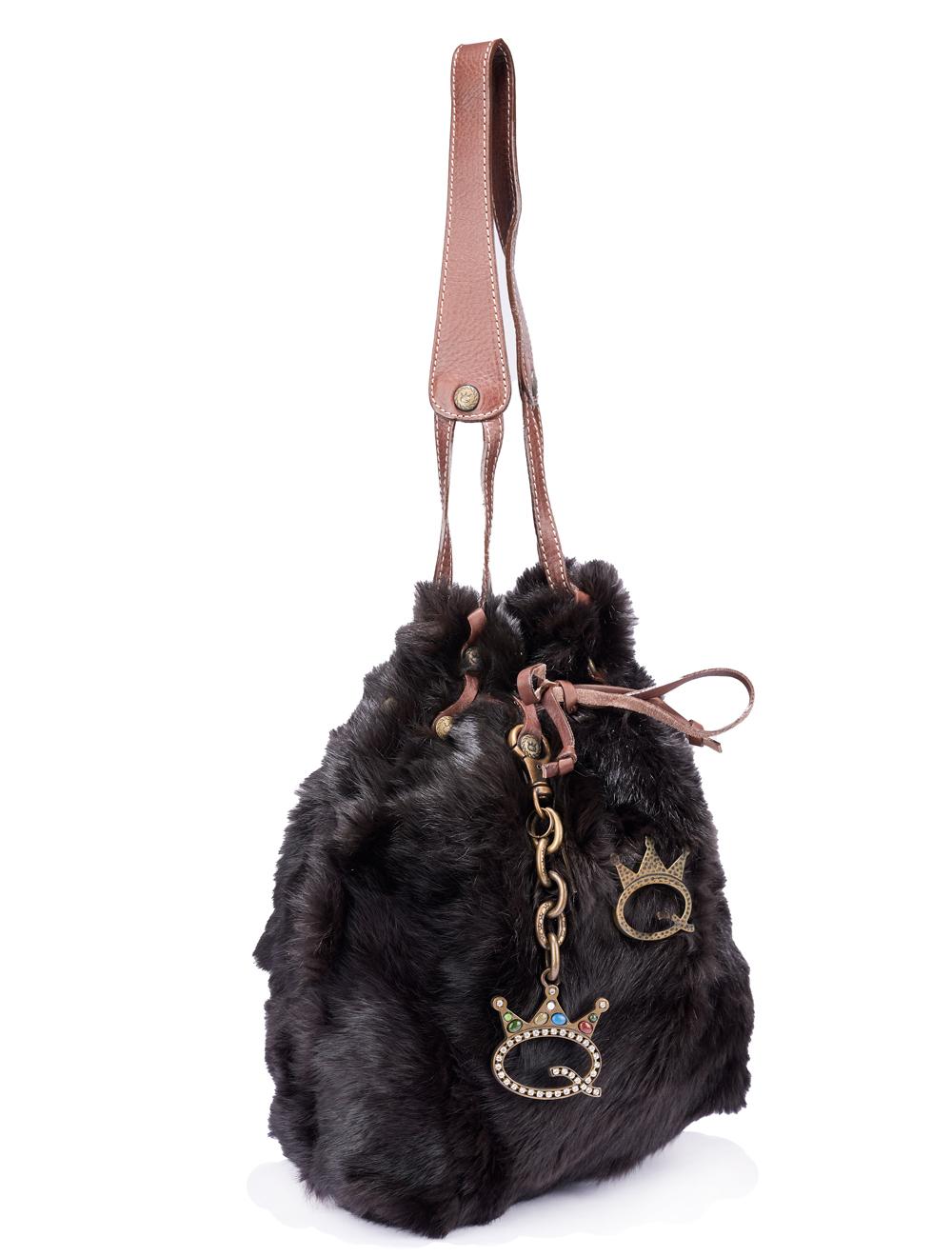 Save The Queen Borsa a spalla in lapin e pelle marrone Italy