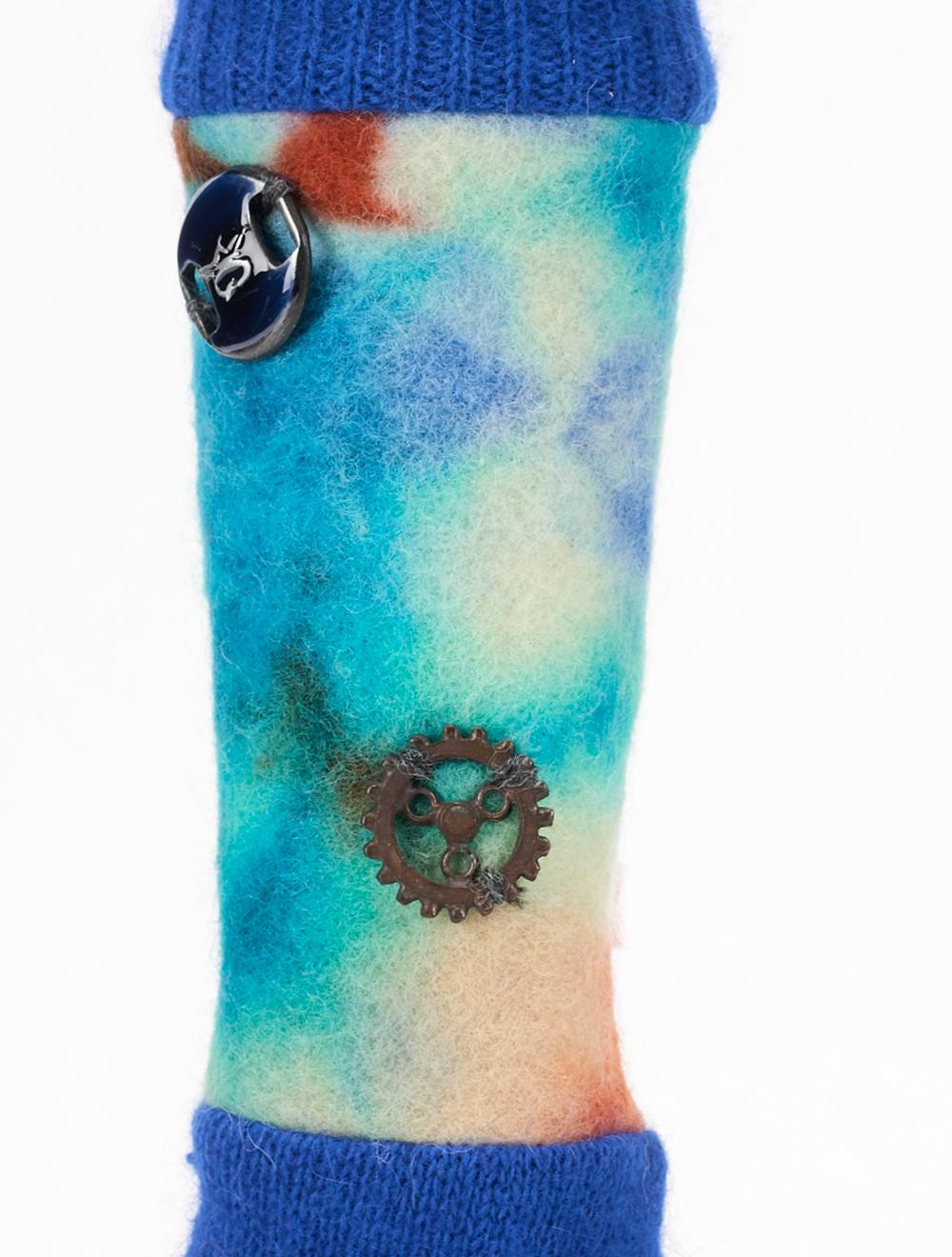Save The Queen Guanti blu di angora con manica in lana cotta tie-dye Consegna Veloce