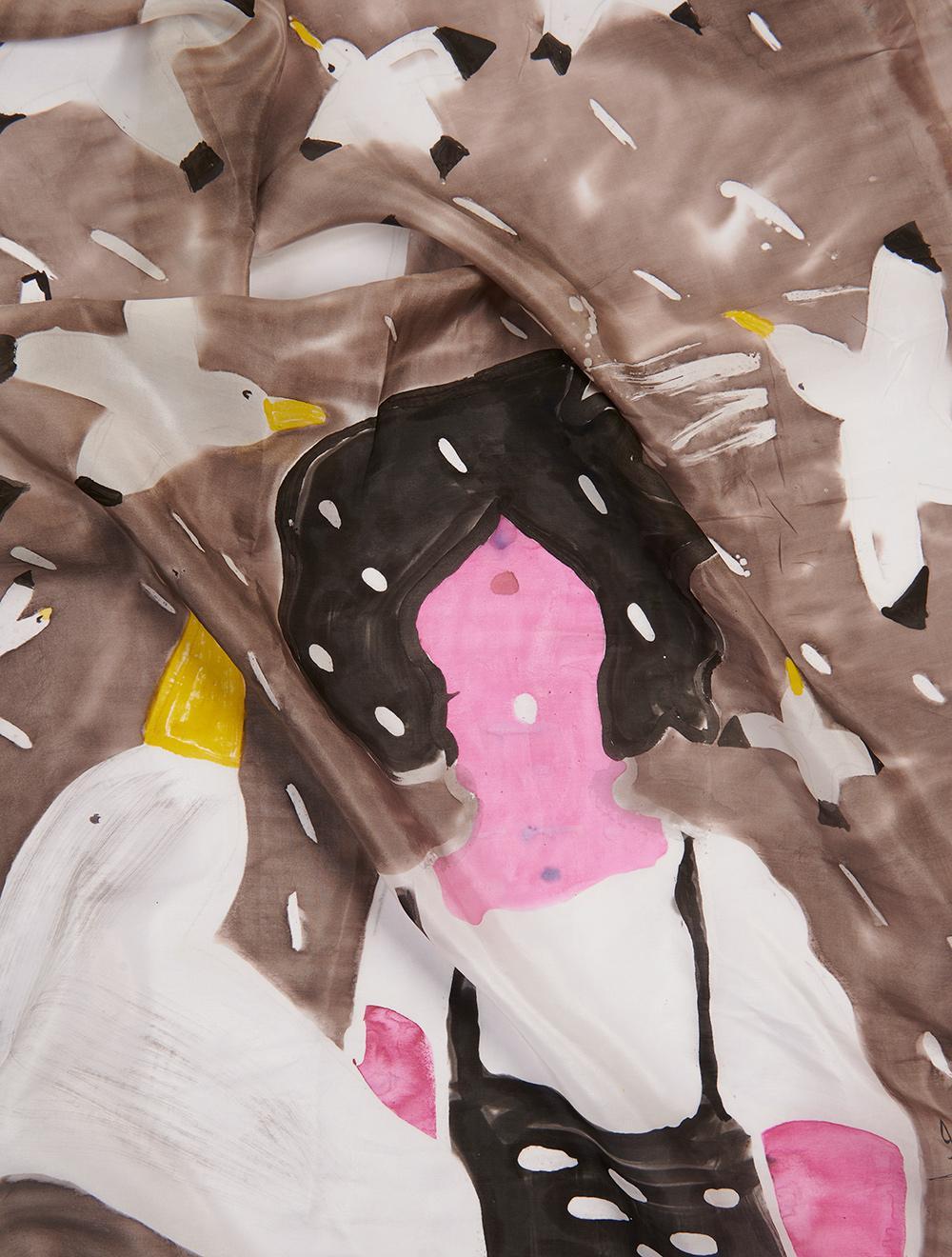 Save The Queen Foulard in seta con stampa gabbiani In Linea