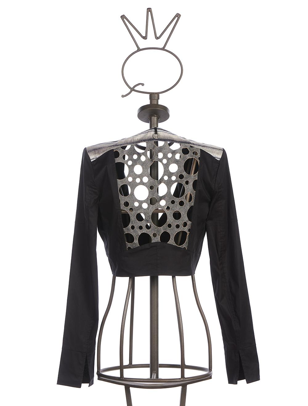 Save The Queen Giacchino in cotone nero con dettaglio in pelle Saldi