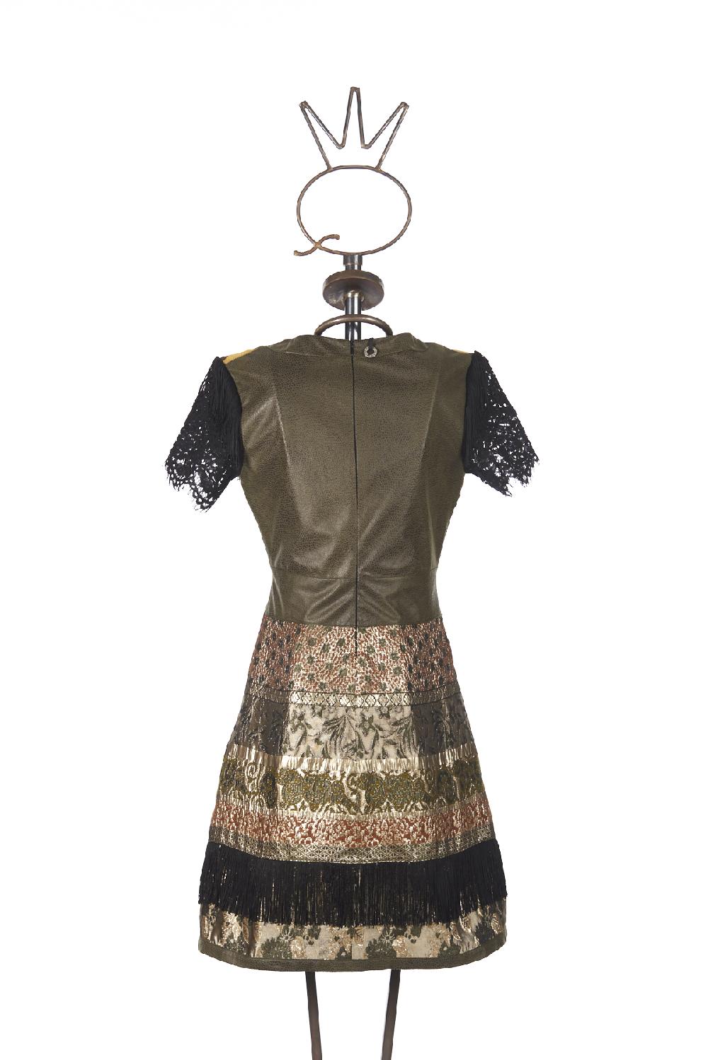 Save The Queen vestito corto con lavorazione patchwork di tessuti operati ricamati ed ecopelle Flash Sale