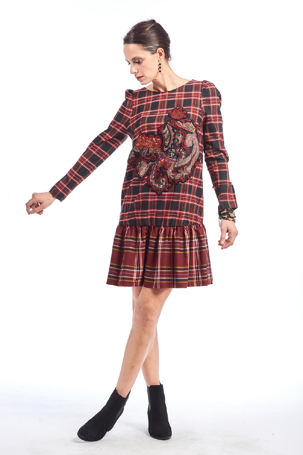 Save The Queen vestito corto in tessuto tartan con ricamo Offerta esclusiva
