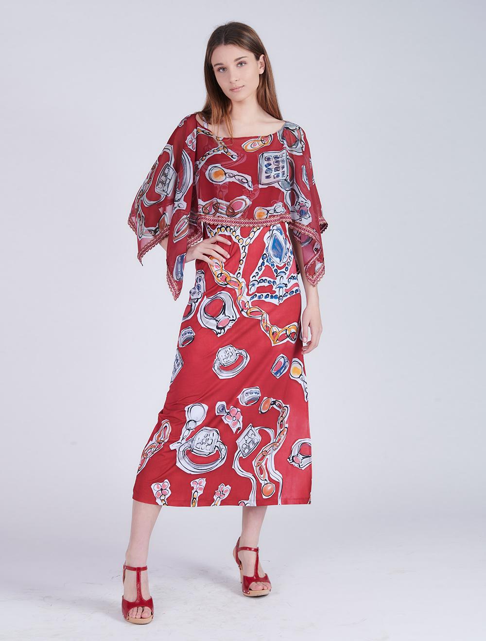 Save The Queen Vestito lungo con stampa “anelli” e poncho in chiffon Fino al 65% di sconto