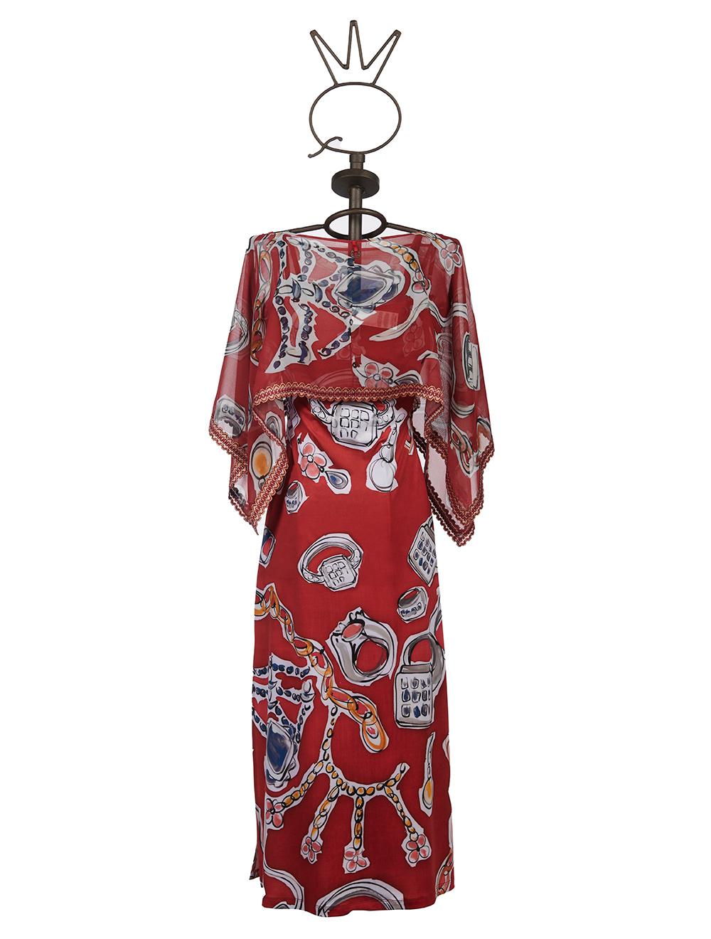 Save The Queen Vestito lungo con stampa “anelli” e poncho in chiffon Fino al 65% di sconto