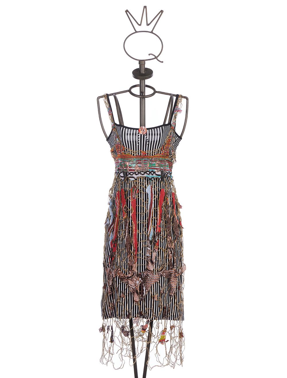 Save The Queen Vestito al ginocchio a righe con rete e ricamo Fino al 55% di sconto