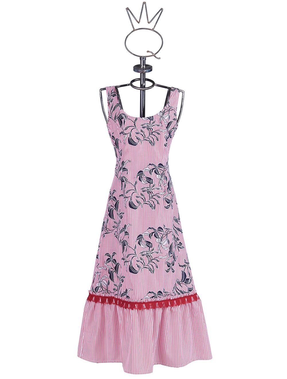 Save The Queen Vestito lungo in tessuto di cotone a righe ricamato In vendita