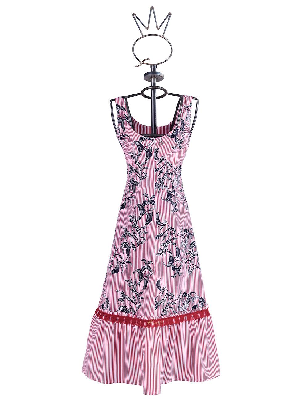 Save The Queen Vestito lungo in tessuto di cotone a righe ricamato In vendita