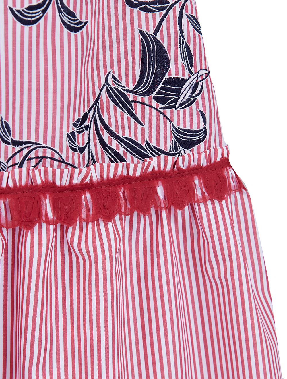 Save The Queen Vestito lungo in tessuto di cotone a righe ricamato In vendita