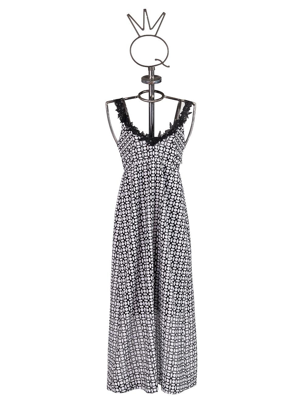 Save The Queen Vestito lungo in sangallo di cotone bianco e nero Italy