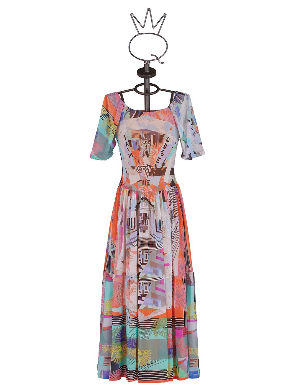 Save The Queen Vestito lungo in tulle con stampa dedicata alla Grecia Italia