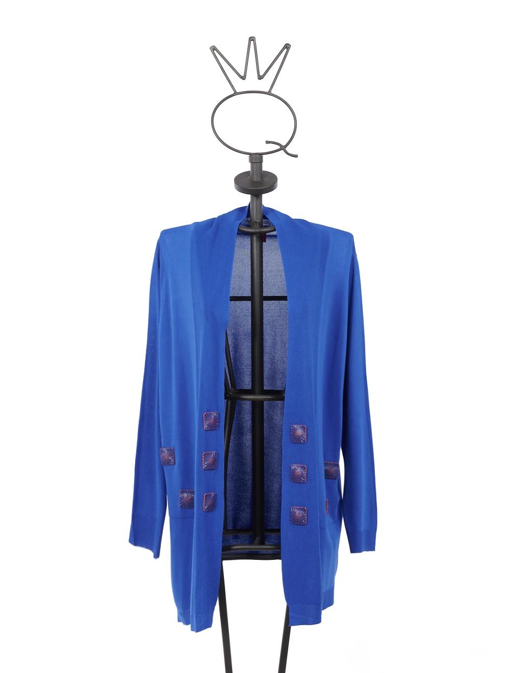 Save The Queen Cardigan bluette in viscosa con applicazioni In Linea