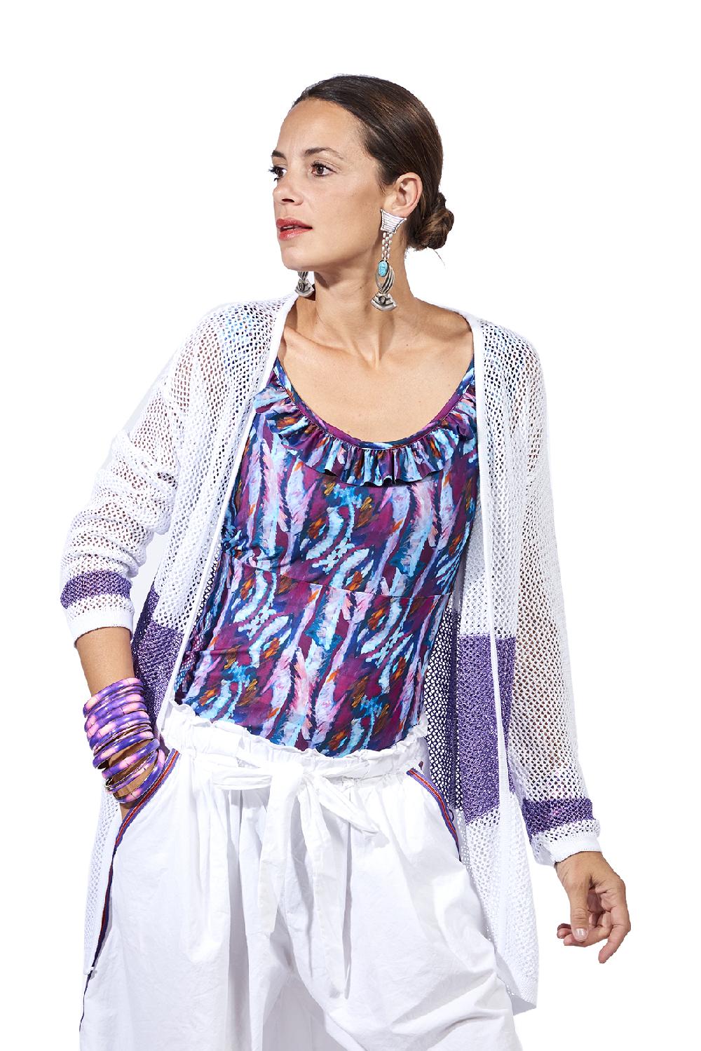 Save The Queen Cardigan bianco e lilla Negozi Online