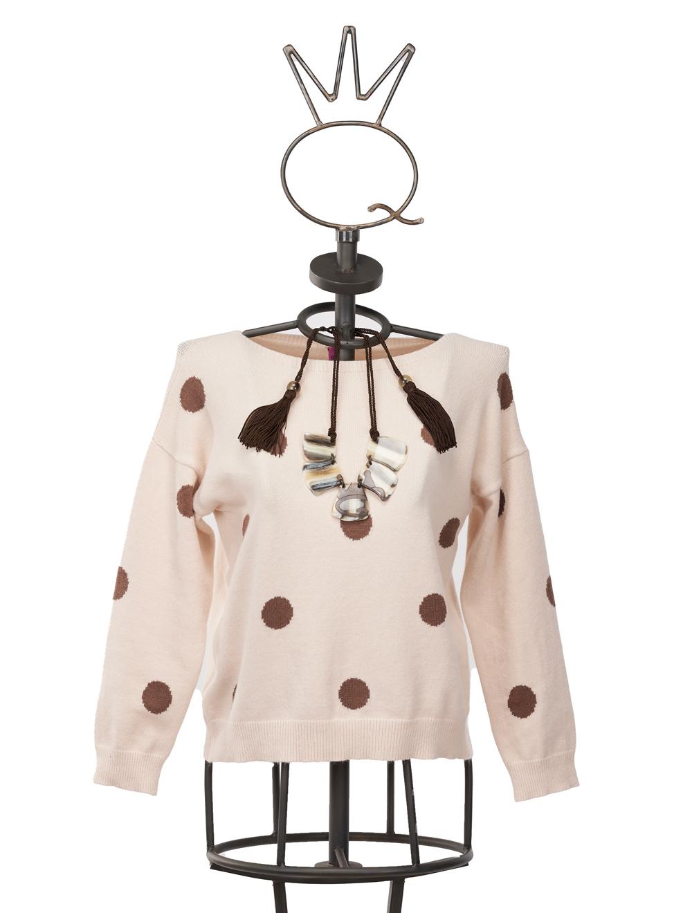 Save The Queen Maglia in viscosa beige a pois marroni con collana Shopping online