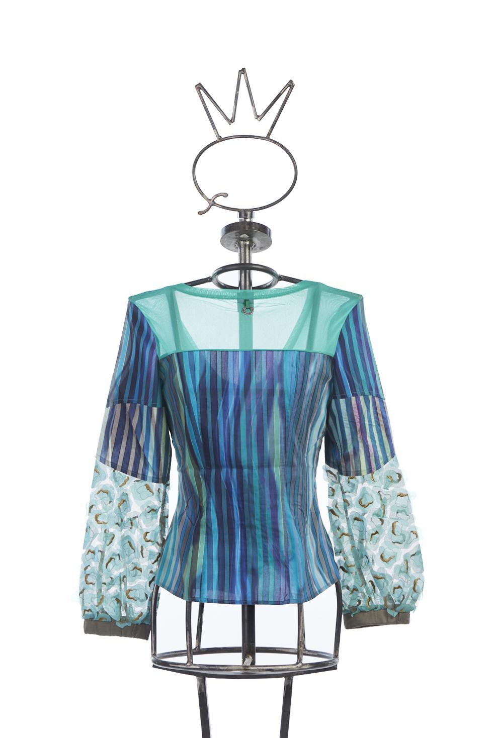 Save The Queen camicia in tessuto di cotone a righe e maniche in tessuto operato Offerta natalizia