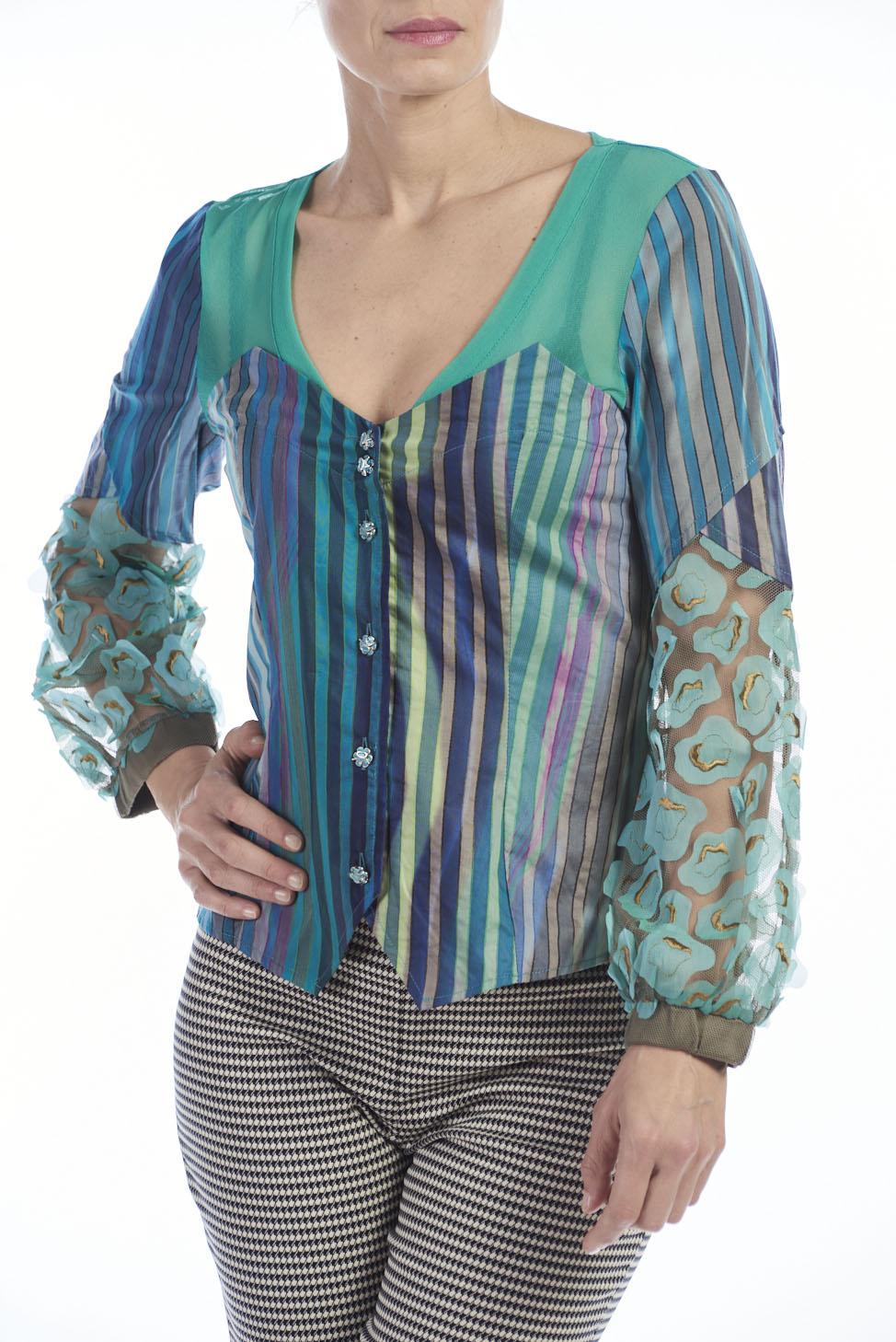 Save The Queen camicia in tessuto di cotone a righe e maniche in tessuto operato Offerta natalizia