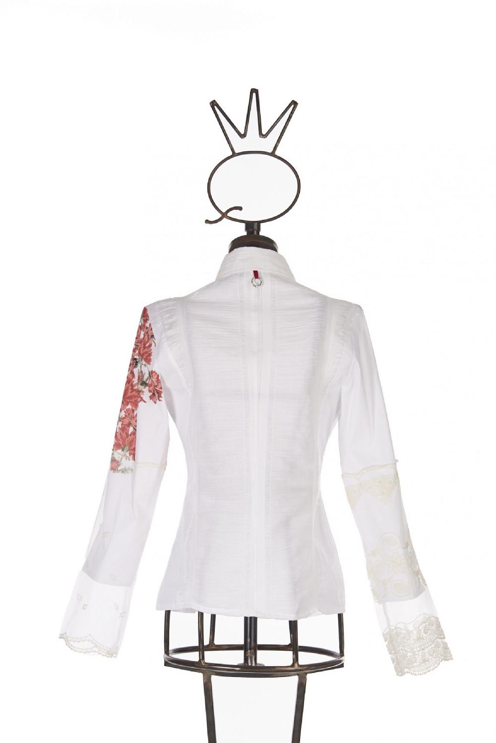 Save The Queen Camicia bianca con stampa floreale e dettagli in pizzo Vendita calda