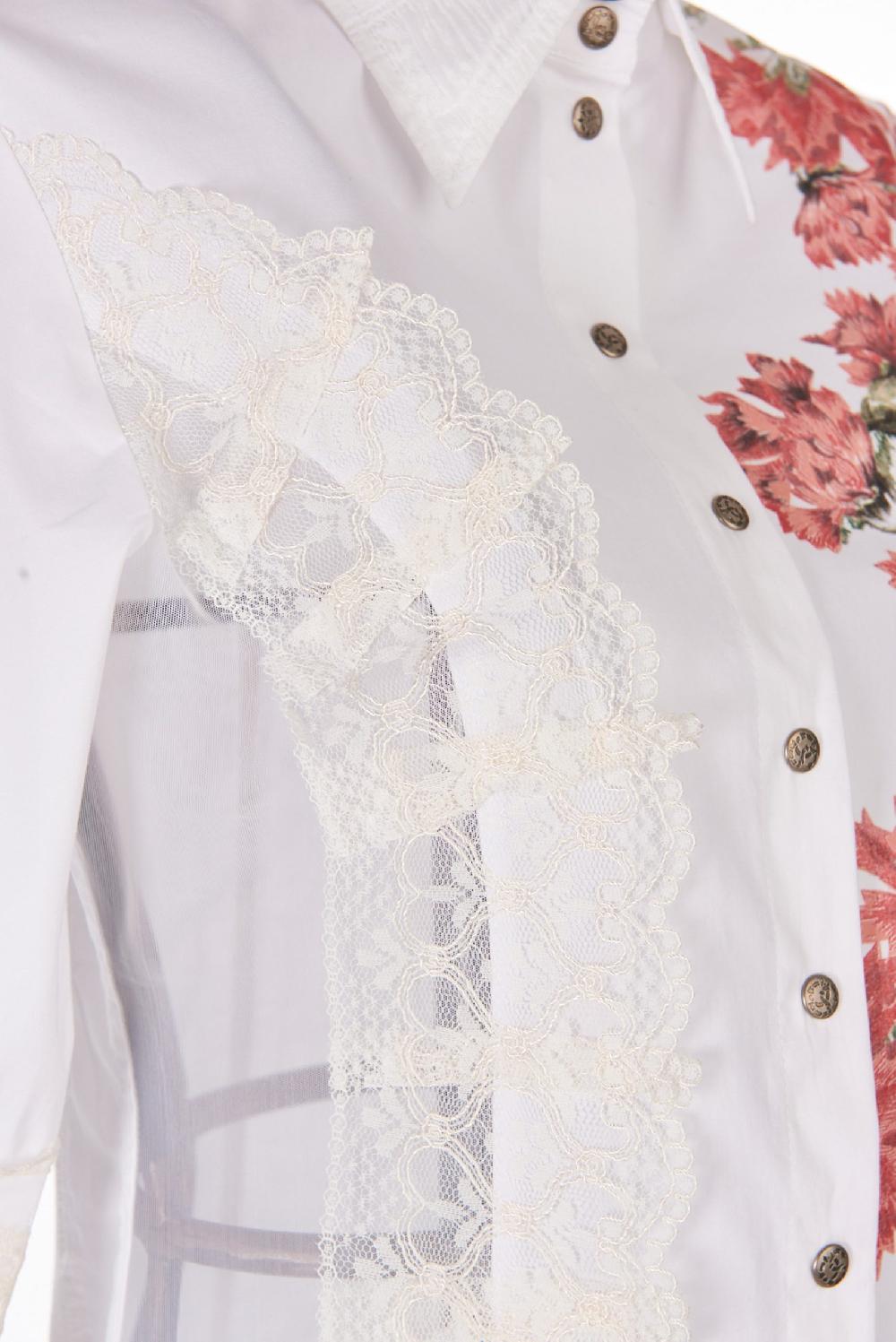 Save The Queen Camicia bianca con stampa floreale e dettagli in pizzo Vendita calda