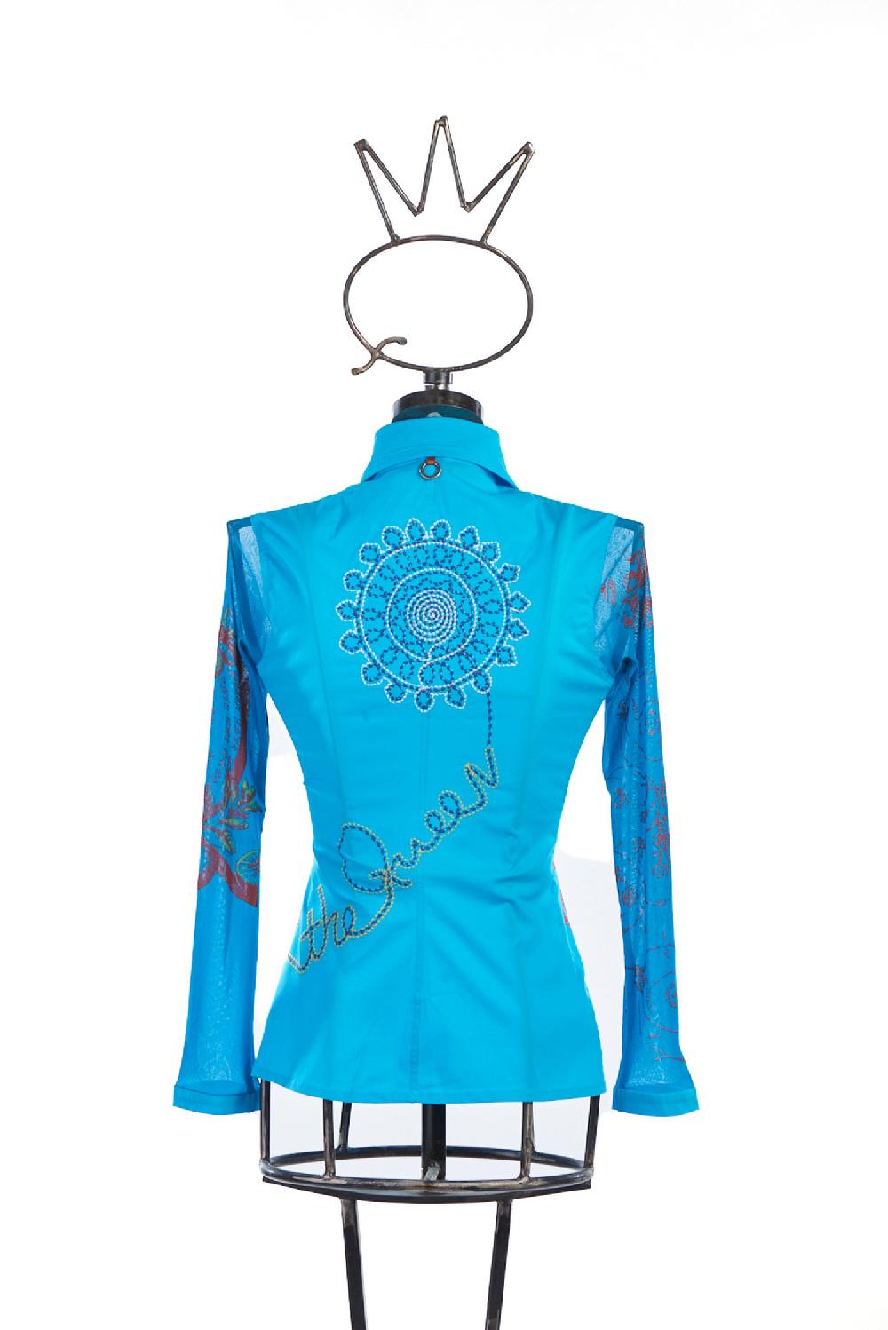 Save The Queen Camicia in cotone elasticizzato turchese con stampe e ricami Offerta migliore