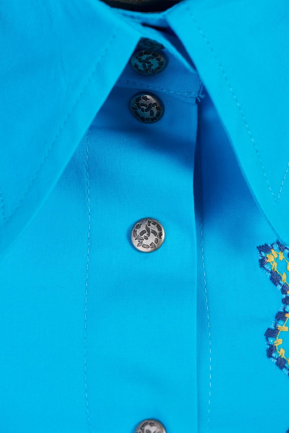 Save The Queen Camicia in cotone elasticizzato turchese con stampe e ricami Offerta migliore