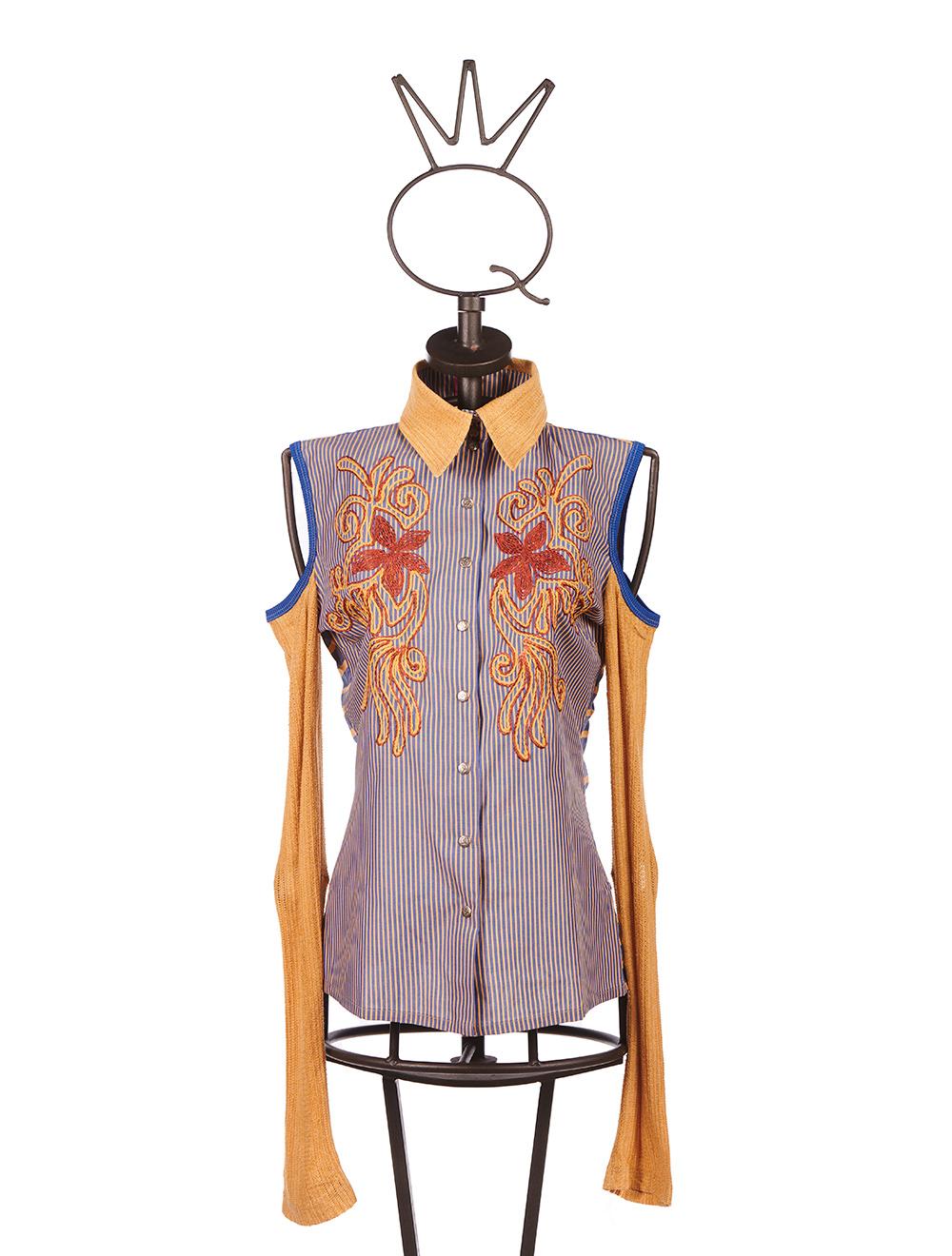 Save The Queen Camicia in tessuto a righe e in maglia con ricamo