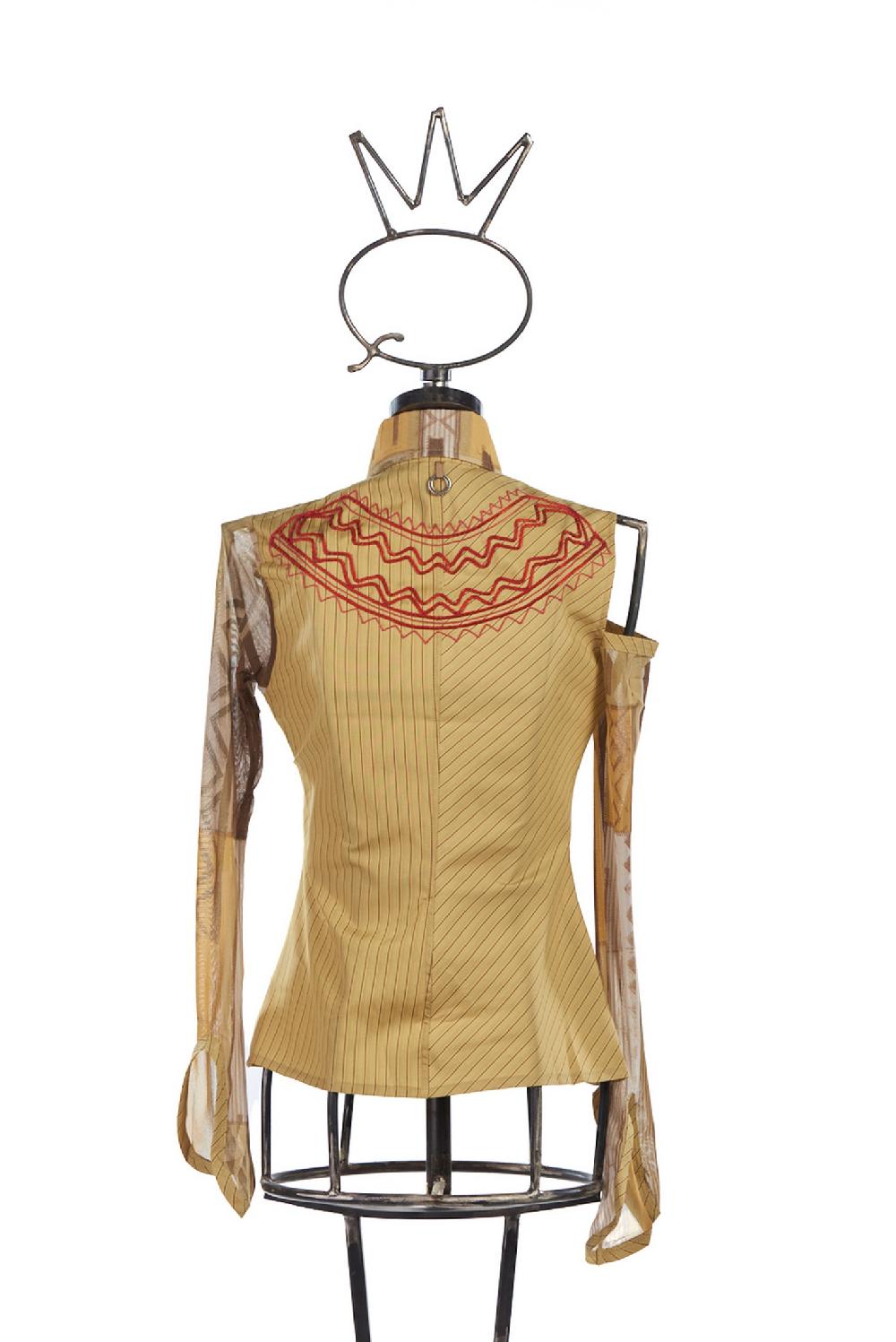 Save The Queen Camicia in cotone giallo ocra con righe e ricami Offerte esclusive