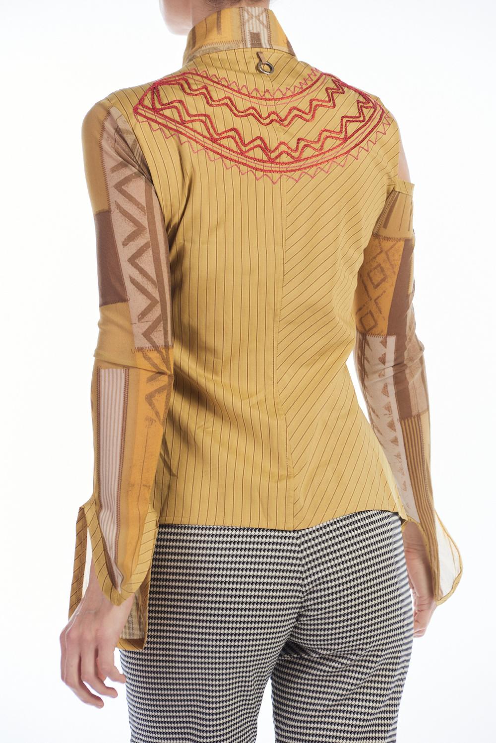 Save The Queen Camicia in cotone giallo ocra con righe e ricami Offerte esclusive