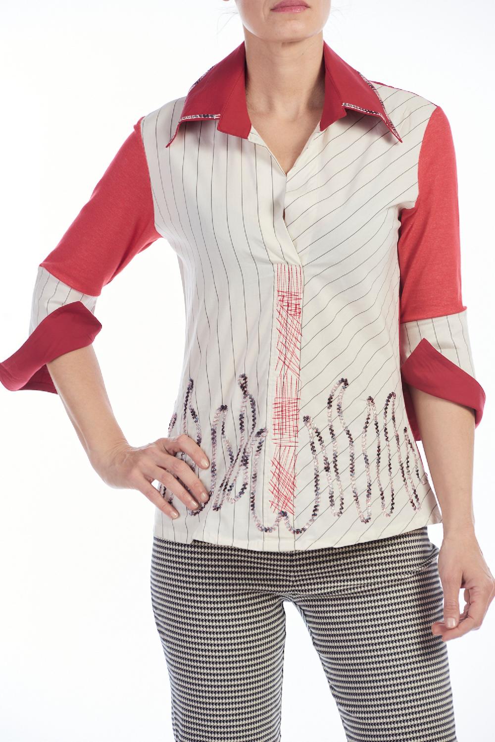 Save The Queen Camicia in cotone a righe con ricami Lightning offer