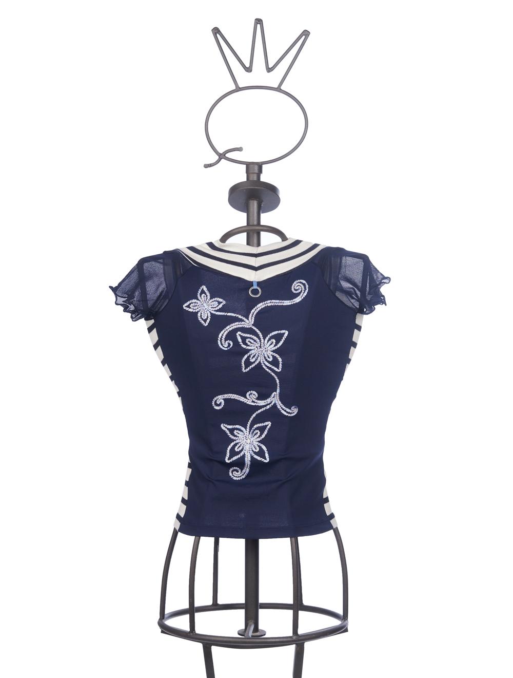 Save The Queen T-shirt a righe bianca e blu con ricamo Ultimo giorno