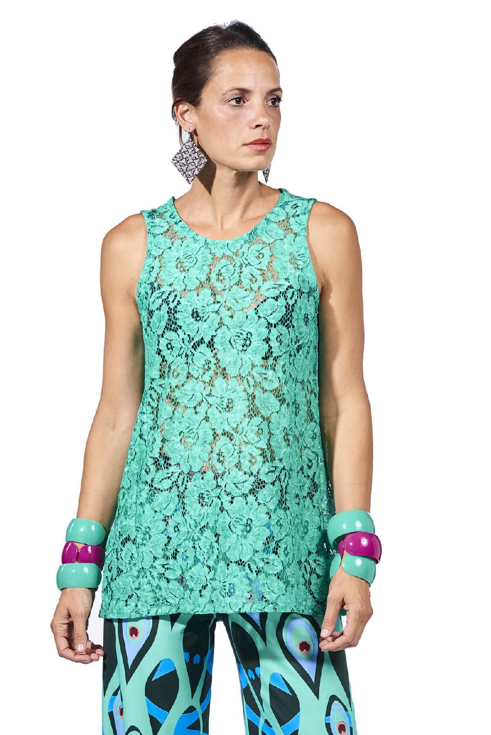 Save The Queen Top in pizzo color verde smeraldo Officina