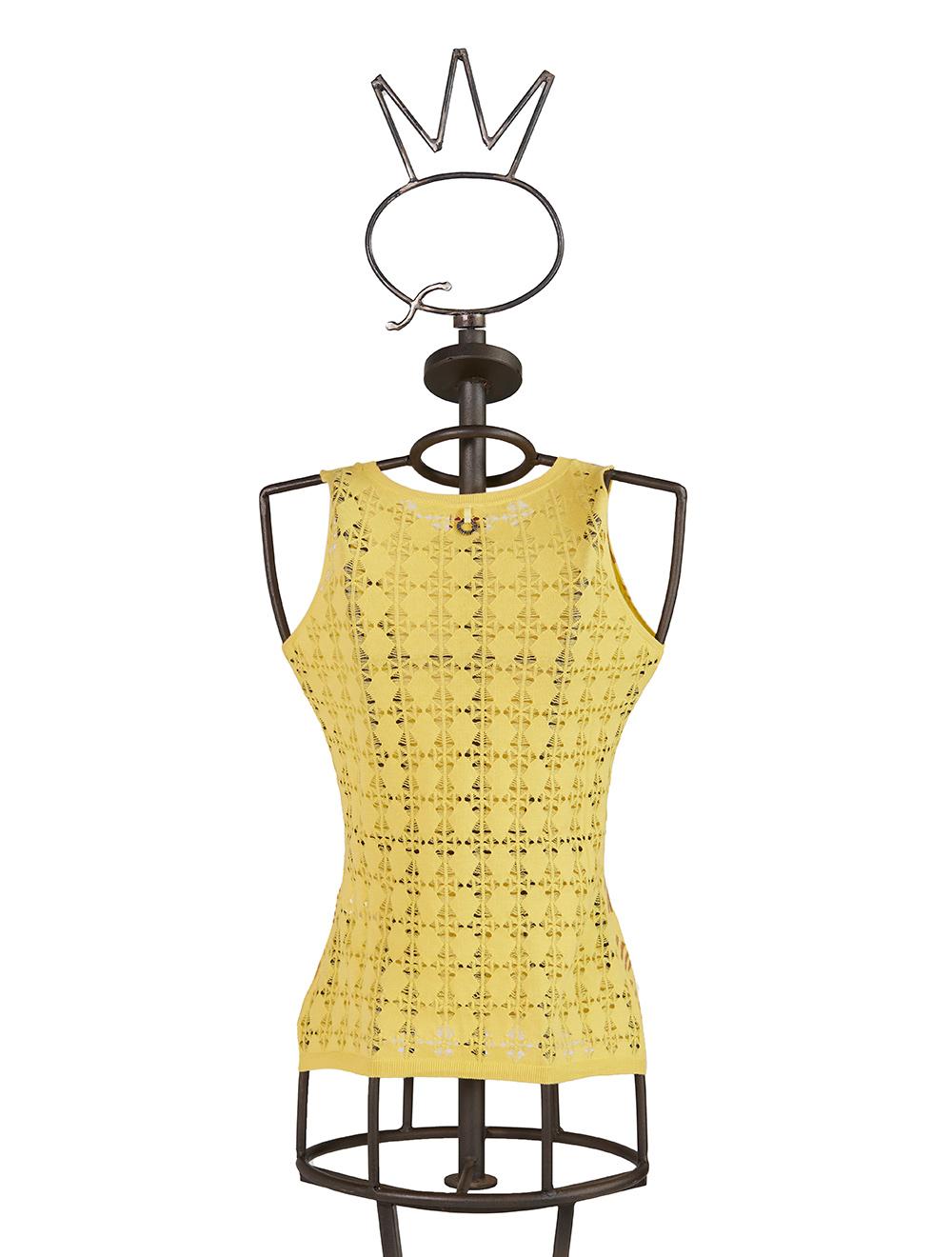 Save The Queen Top in maglia giallo con stampa In vendita