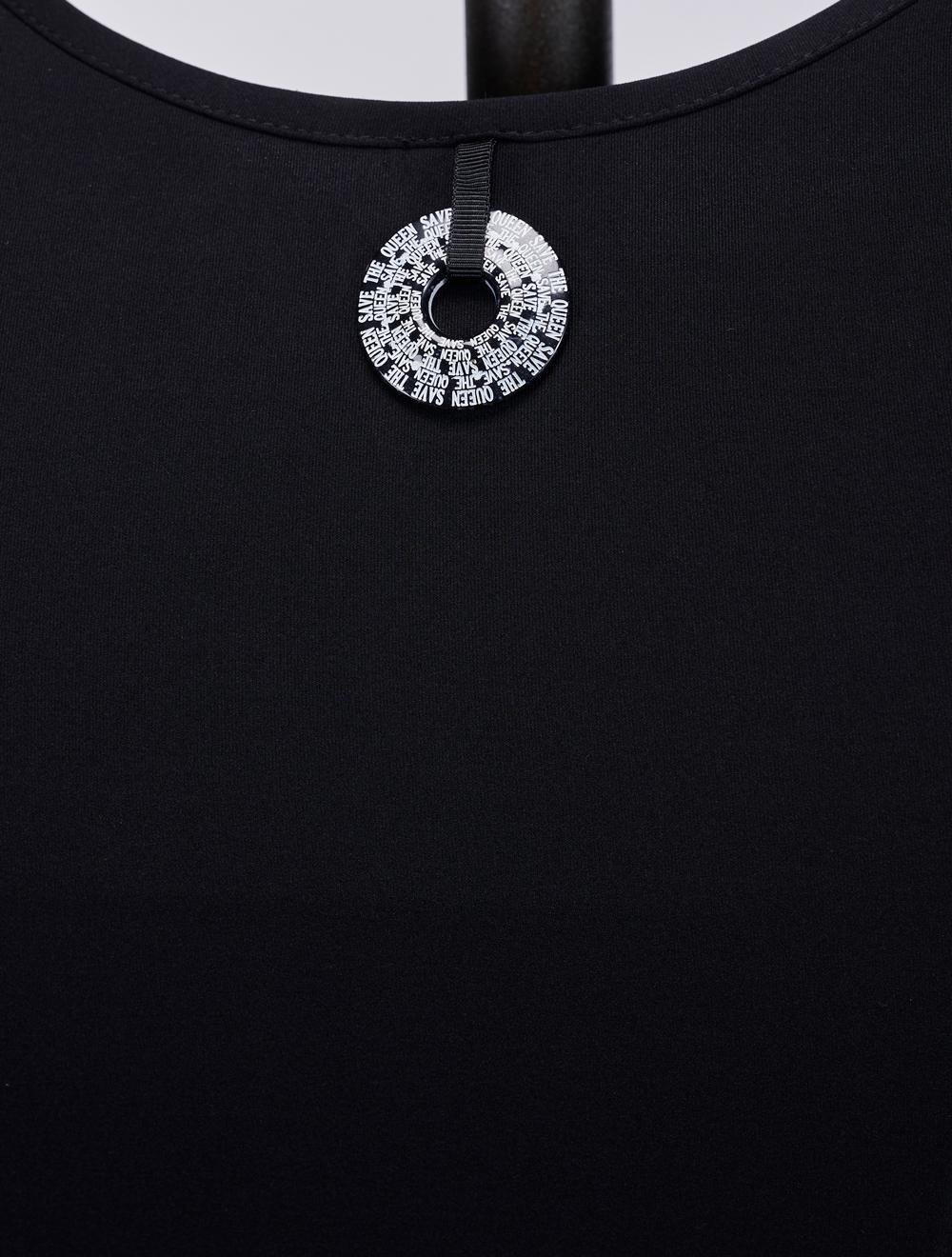 Save The Queen Canotta nera in tessuto stretch con ricamo di paillettes 50% di sconto per tempo limitato