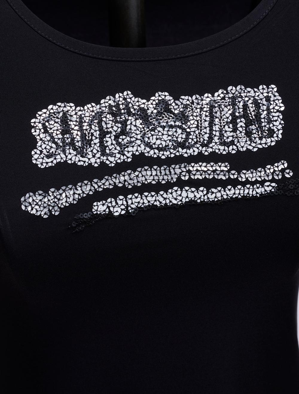 Save The Queen Canotta nera in tessuto stretch con ricamo di paillettes 50% di sconto per tempo limitato