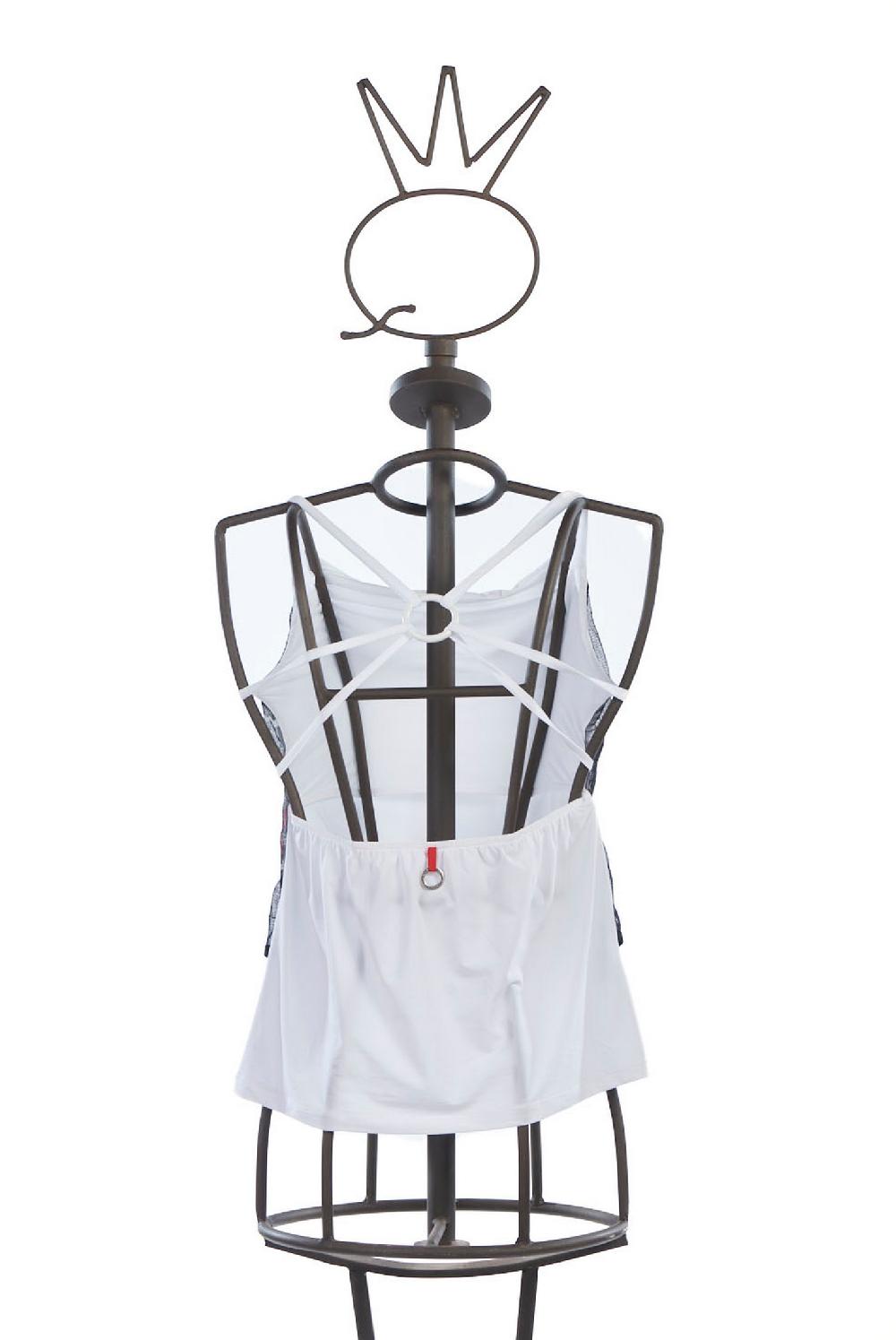 Save The Queen Top bianco con pannello in tulle nero stampato Sconti questo mese