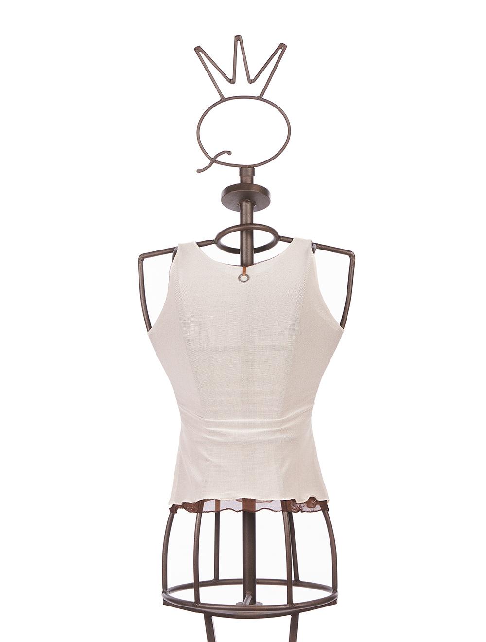 Save The Queen Top in tulle avorio e marrone con stampa 2025