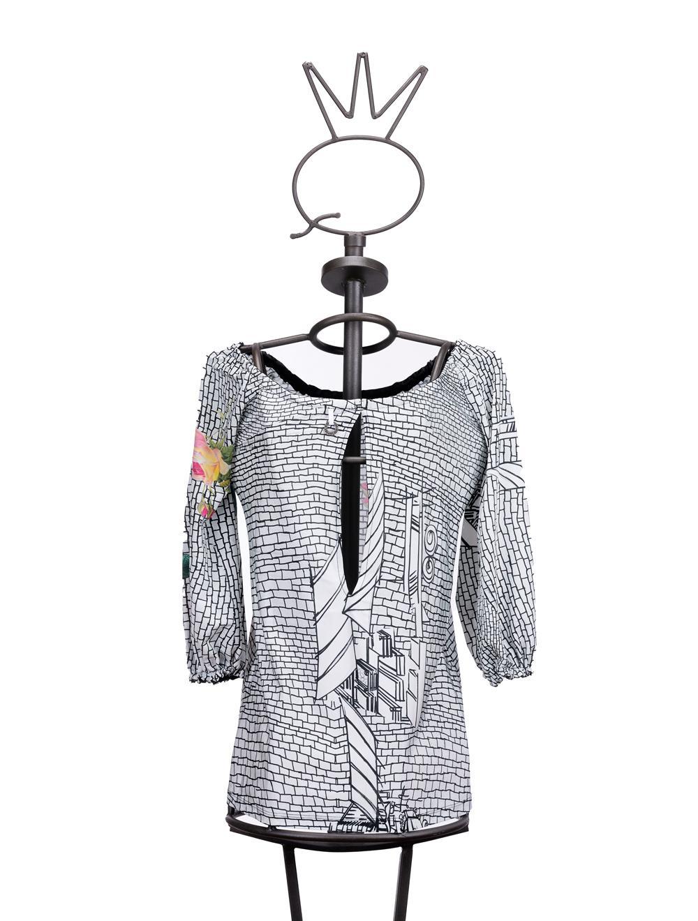 Save The Queen T-shirt in jersey di viscosa con stampa geometrica e floreale Soddisfazione Garantita