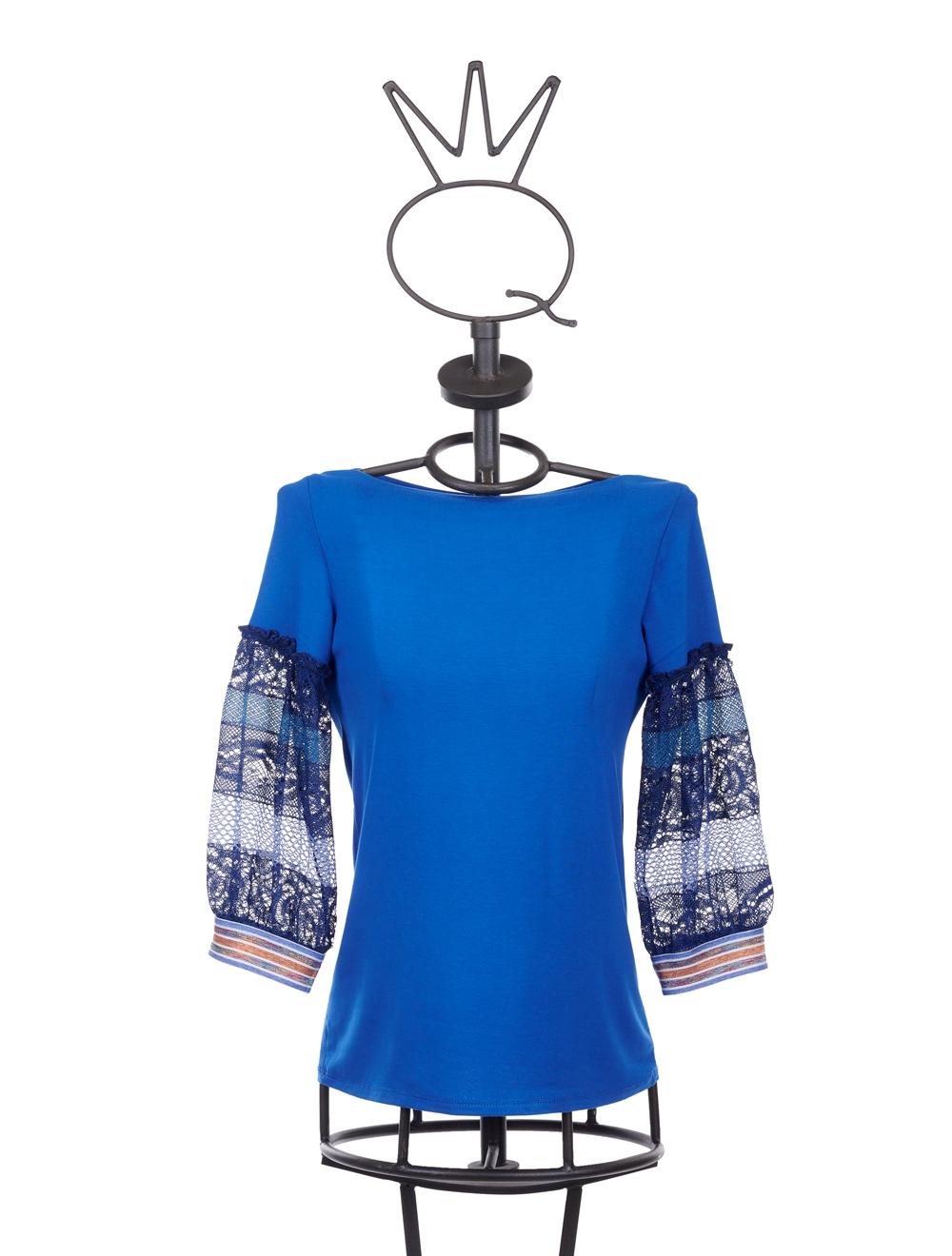 Save The Queen Top azzurro con maniche in pizzo